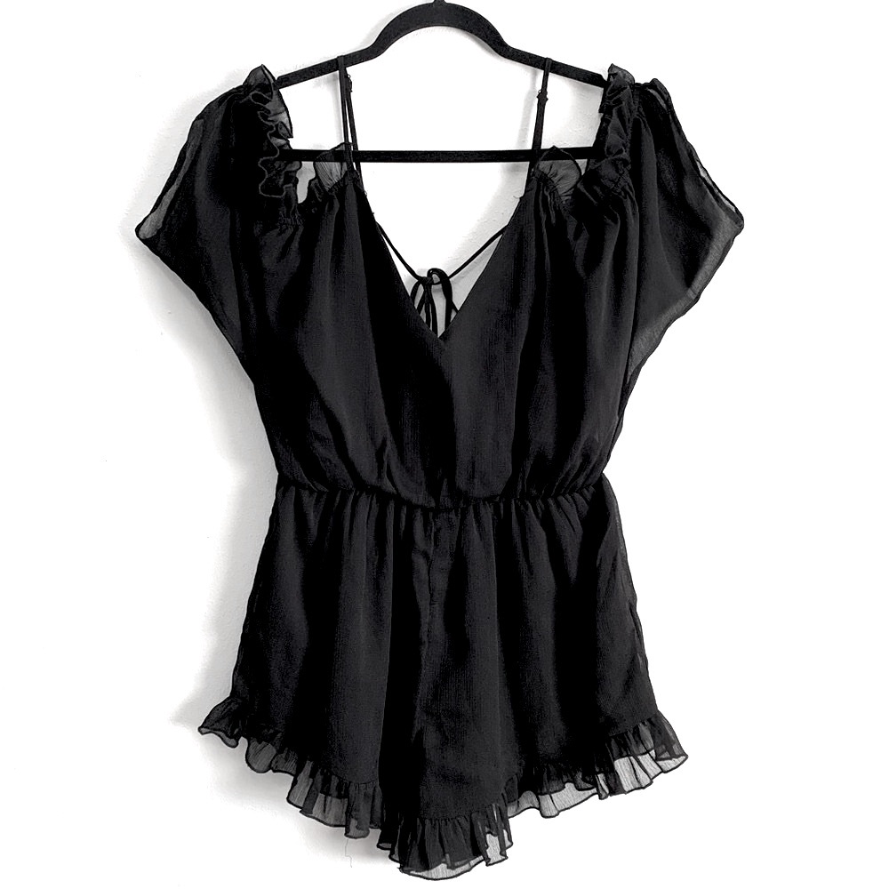 The Impeccable Pig Black Chiffon Cold Shoulder Romper